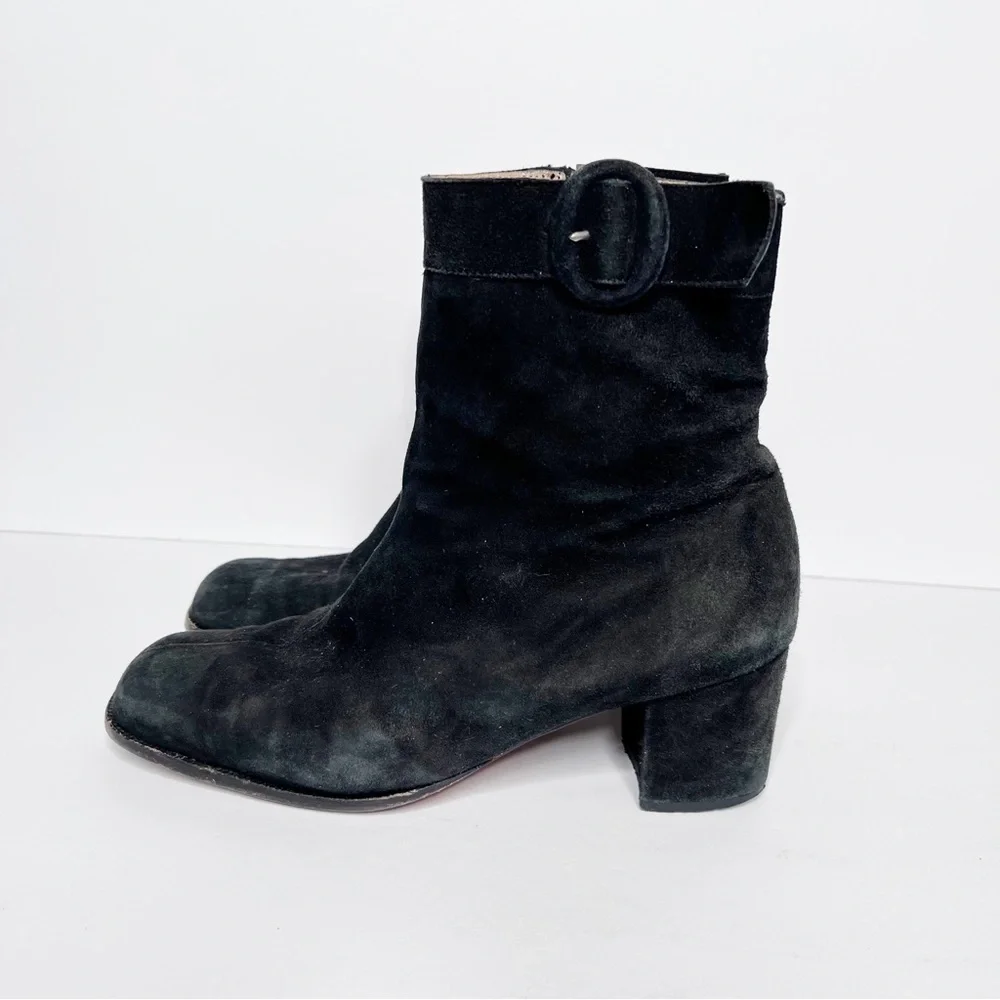 Vintage Francesco Bessi Black Suede Ankle Heeled Booties Size 6 Women’s